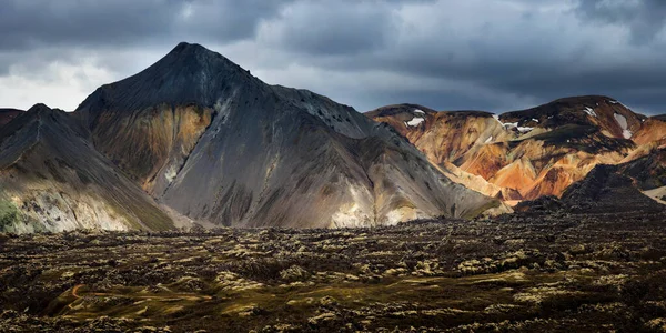 Панорама Горного Хребта Блахнукур Ландманналаугаре Исландия Стоковая Картинка