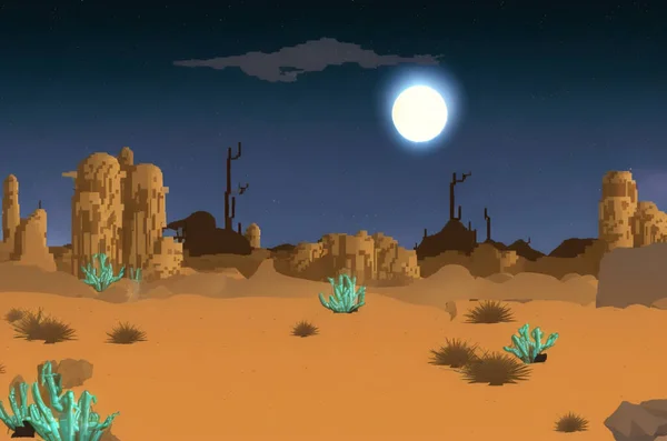 壮丽的满月给广阔的沙漠景观投下了柔和的光芒 — 图库矢量图片