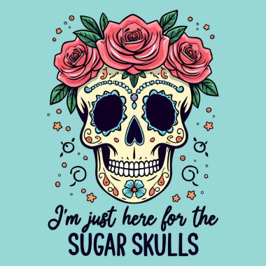 Whimsical Pastel Sugar Skull T-Shirt with Fun, Hand-Drawn Design clipart