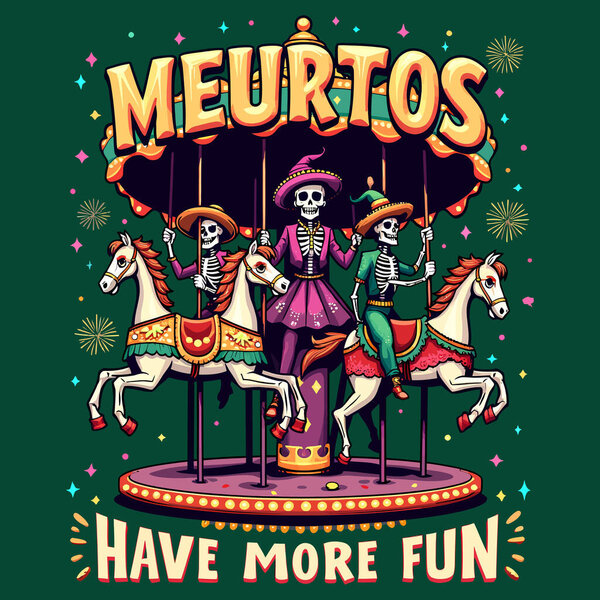 Праздничные скелеты на карусели Muertos имеют более забавный дизайн футболки