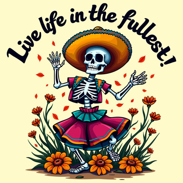 Дизайн футболки с сахарным черепом с яркими цветами и градиентом заката