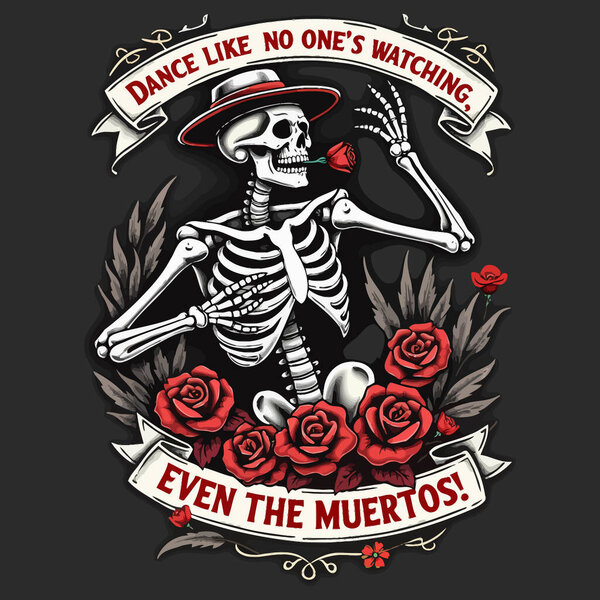 Stylized Flamenco Dancing Skeleton Vintage Tattoo Art Tirt Design
