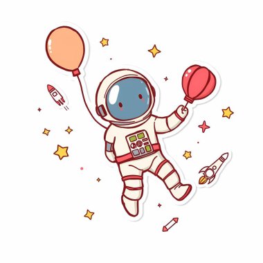 Cute Astronaut Floating in Space with Balloons clipart