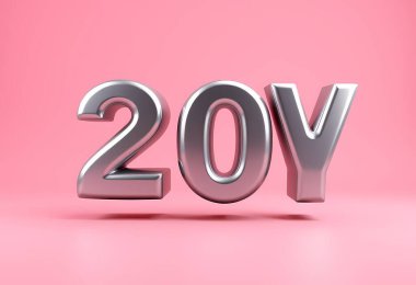 3D Metallic 20Y Number on Pink Background clipart