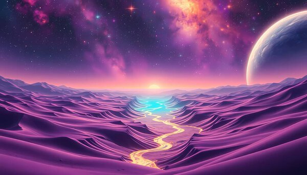 Пейзаж Чужеродной планеты, Пурпурная пустыня, Река Света