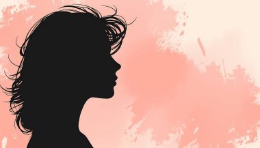 Kadın Silueti, Pembe Suluboya Arkaplan