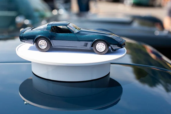 Gros Plan Voitures Miniatures Moulées Sous Pression Corvette Lors Salon — Photo