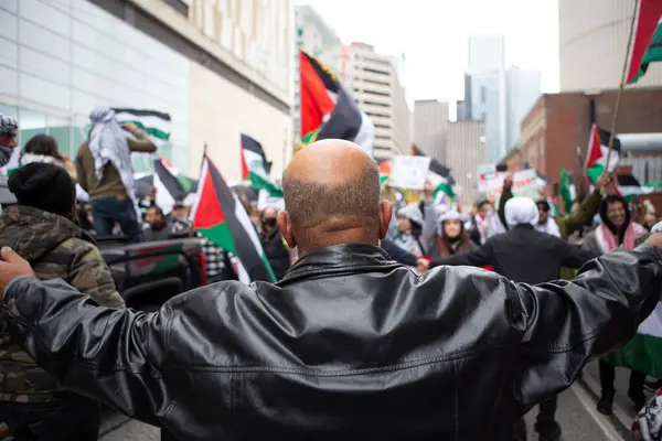 stock image Toronto Ontario Canada 10 09 2023 Palestinian people protesting the War in Gaza against Israelis at a rally in Toronto Ontario Canada 