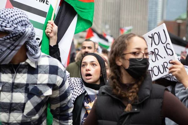 stock image Toronto Ontario Canada 10 09 2023 Palestinian people protesting the War in Gaza against Israelis at a rally in Toronto Ontario Canada 