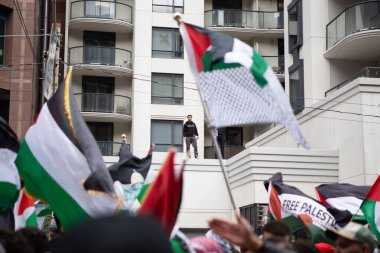 Toronto Ontario Kanada 10 09 2023 Filistin halkı Toronto Ontario Kanada 'da düzenlenen mitingde İsrail' e karşı Gazze 'deki savaşı protesto etti 