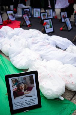 Gazze 'deki savaşın genç kurbanlarının resimleri Toronto Ontario Kanada' daki Gazze 'deki savaşa karşı Filistin Protestosu' nda