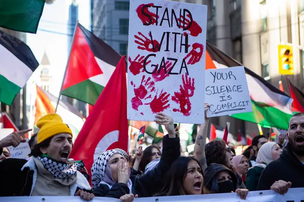 stock image Toronto Ontario Canada 10 28 2023People protest at a Palestinian rally against the war in Gaza in Toronto Ontario Canada