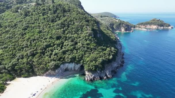 Yunanistan Korfu 2023 Yazı Plaj Rovinia Büyüleyici Deniz Manzarası Korfu — Stok video