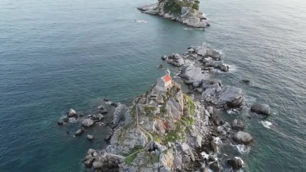 Igreja Ilha Montenegro Petrovac Pequena Igreja Topo Pequena Ilha Drone — Vídeo de Stock