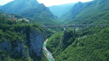 Resimli bir ormanı ve kanyonun dibinde bir dağ nehri olan güzel bir kanyon. Karadağ 'ın kuzeyi.