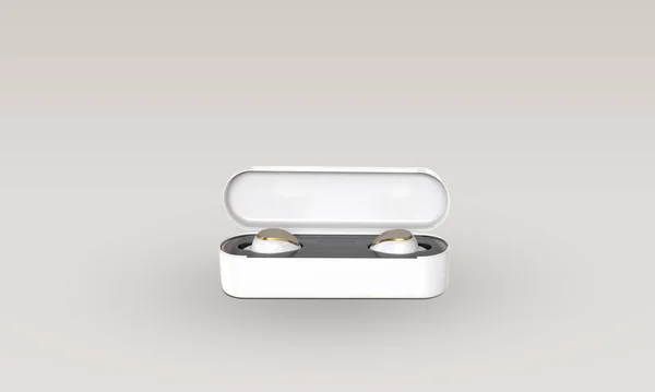 Бездротові Навушники Зарядним Чохлом Ізольовані Білому Тлі Навушники Смартфона Планшета — стокове фото
