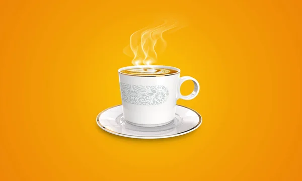 Coffee Mug 3D render. Hot tea cup background. Fresh morning background. Manipulation Creative Background. Cup prese on white background.