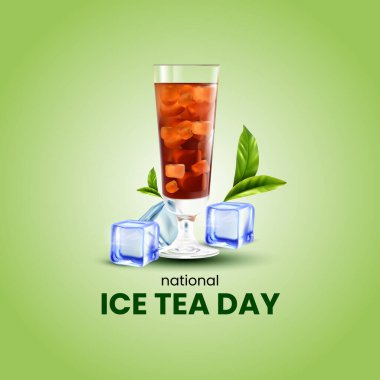 Ulusal Buzlu Çay Günü. Ulusal Buzlu Çay Günü vektör çizimi. Buzlu çay çizimi. Buzlu çay vektörü illüstrasyonu.