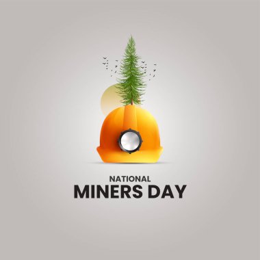 Ulusal Madenciler Günü. Maden işçiliği yaratıcı konsepti. Madencilik kask vektör çizimi.