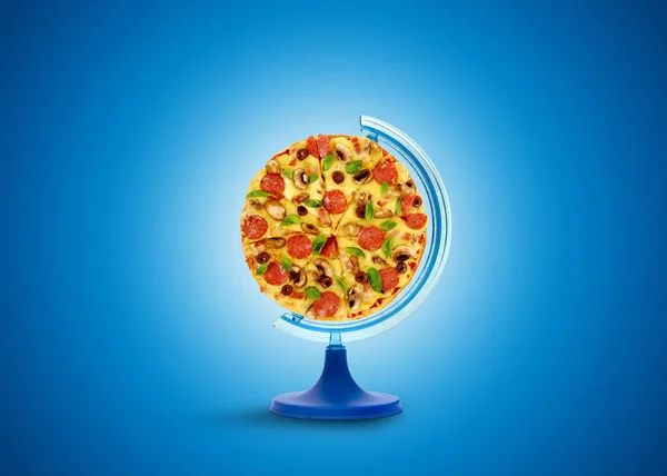 world food day. food day creative concept. Globe stand food.  vegetarian day. pizza vector illustration