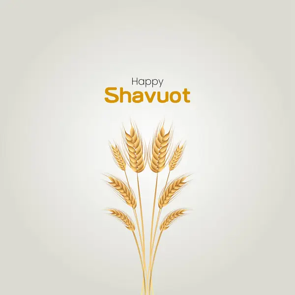 Yahudi bayramı için vektör şablonu altın buğday kulaklı ve İbranice Mutlu Shavuot yazısıyla Shavuot
