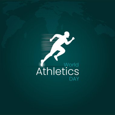 Dünya Atletizm Günü 'nün vektör grafiği dünya atletizm günü kutlamaları için iyidir. Adam hızlı koşuyor. Dünya Atletizm Günü Yaratıcı.