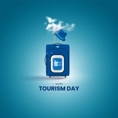 Dünya Turizm Günü. Turizm günü konsepti. Turizm afişi, poster, sosyal medya paylaşımı vs..