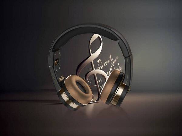 Наушники Creative. 3D рендеринг наушников на черном фоне. Звуковая система творческая на черном фоне. 