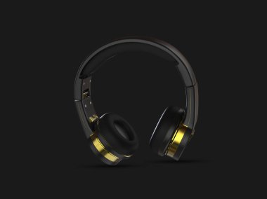 Dünya müzik günü. Kulaklıktan müzik dinlemek. Kulaklık 3D, yaratıcı manipülasyon. Siyah arkaplanda dalga müziği.