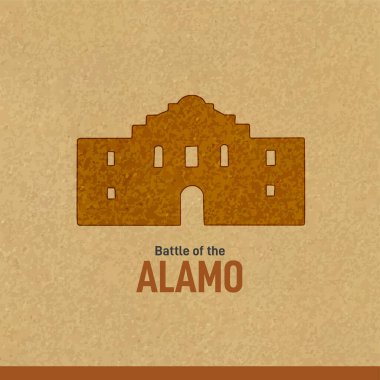 Alamo Savaşı. Kahverengi kağıt vektör illüstrasyonunda Alamo Savaşı. 