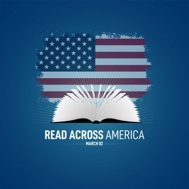 Tüm Amerika 'yı okuyun. Amerika genelinde mavi arka plan kavramını oku. Amerikan bayrak vektör illüstrasyonu.  
