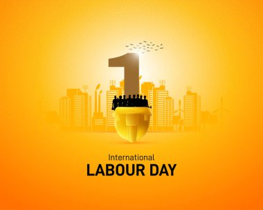 Uluslararası İşçi Bayramı. İşçi bayramı yaratıcısı. Yaratıcı bir konsept. Dünya İşçi Bayramı konsepti vektör illüstrasyonu. Güvenlik miğferi vektörü. 1 Mayıs yaratıcı. 