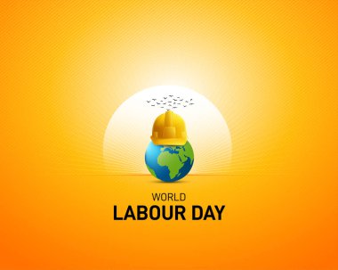 Uluslararası İşçi Bayramı. İşçi bayramı yaratıcısı. Yaratıcı bir konsept. Dünya İşçi Bayramı konsepti vektör illüstrasyonu. Güvenlik miğferi vektörü. 1 Mayıs yaratıcı. 