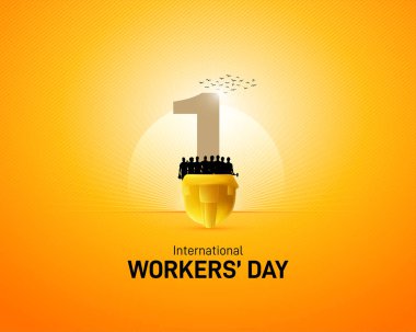 Uluslararası İşçi Bayramı. İşçi bayramı yaratıcısı. Yaratıcı bir konsept. Dünya İşçi Bayramı konsepti vektör illüstrasyonu. Güvenlik miğferi vektörü. 1 Mayıs yaratıcı. 