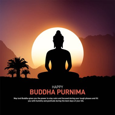 Buda Purnima 'nın yaratıcı şablonu, Vesak Günü, Budizm, Buda Jayanti Sosyal Medya Postası. Buda Purnima veya Vesak Günü için güzel ve yaratıcı bir tasarım, afiş, poster vs..