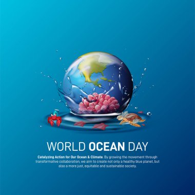 world ocean day 2024. world ocean day creative concept banner, poster, social media post, template, background design vector illustration. Catalyzing Action for Our Ocean and Climate. clipart