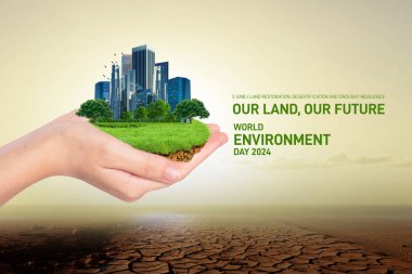 World Environment Day 2024 concept - Land restoration, desertification and drought resilience. Ecology concept. World Environment Day creative concept banner, poster, social media post, post card. clipart