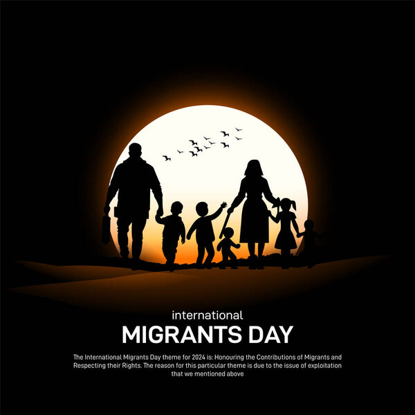Международный день мигрантов творческий баннер, плакат, сообщение в социальных сетях, открытка, фон, фон, шаблон, дизайн поздравительных открыток и т.д..