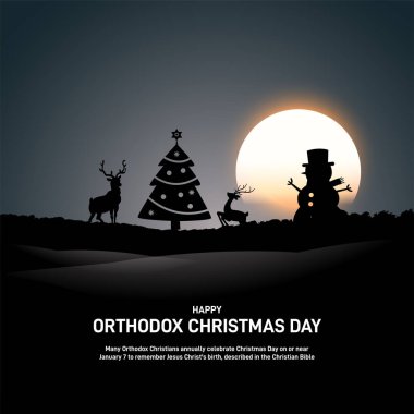 Ortodoks Noel gününüz kutlu olsun. Ortodoks Noel günü yaratıcı afişi, poster, sosyal medya postası, kartpostal, kartpostal, tebrik kartı, şablon, arkaplan, web afişi tasarımı vb..