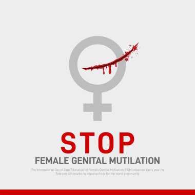 Kadın üreme organlarının sakat bırakılmasına sıfır tolerans gösteren uluslararası bir gün yaratıcı afiş, poster, sosyal medya postası, kartpostal, arkaplan, şablon, tebrik kartı, fon tasarımı vb..