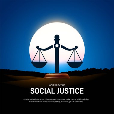 Dünya sosyal adalet günü. Sosyal Adalet Günü yaratıcı afiş, poster, sosyal medya postası, kartpostal, geçmiş, şablon, tebrik kartı, web afişi, broşür, kapak tasarımı vb..