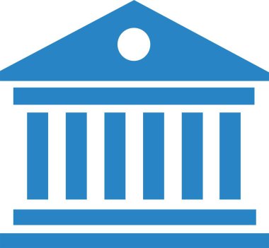 Mavi Banka simgesi. Web sitesi tasarımı, logo, uygulama, şablon ve ui için uygun. Banka binası, beyaz arkaplanda en iyi satır simgesi,