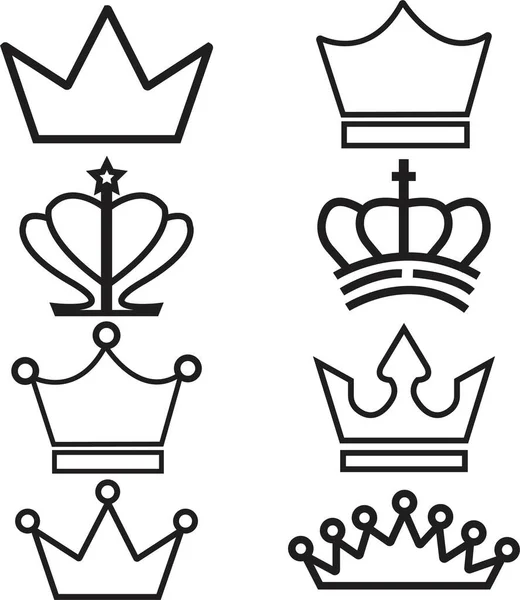 可编辑的行Crown图标模板颜色集 在白色背景上孤立的黑色王冠轮廓 皇家皇冠象征 线冠图标 矢量平顶 — 图库矢量图片