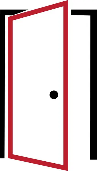 白い背景に隔離されたトレンディなフラットスタイルの赤いラインドアアイコン あなたのウェブサイトのデザイン アプリ Uiのためのドアシンボルを開きます エントランスドアアイコン — ストックベクタ