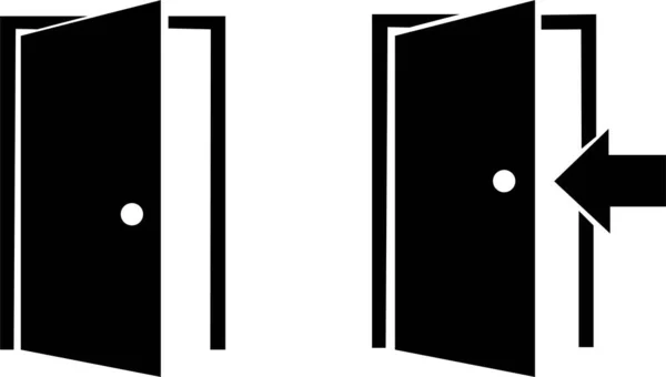 Набор Черных Дверей Икона Модном Плоском Стиле Изолированы Белом Фоне — стоковый вектор
