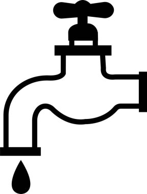Beyaz arkaplanda musluk simgesi. Mobil konsept ve web uygulamaları tasarımı için modern temizlik sembolü işareti. Su musluğu. Banyo musluğu sembol satırı biçimi.