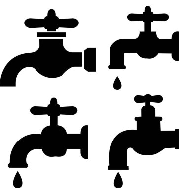 Beyaz arkaplanda düz musluk simgesi seti. Mobil konsept ve web uygulamaları tasarımı için modern temizlik sembolü işareti. Su musluğu. Banyo musluğu sembolü düz stil.