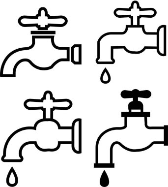 Beyaz arkaplanda bir satır Musluk simgesi. Mobil konsept ve web uygulamaları tasarımı için modern temizlik sembolü işareti. Su musluğu. Banyo musluğu sembol satırı biçimi.