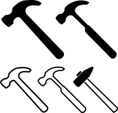 Siyah çekiç simgesi siyah renkli düzenlenebilir düz çizgi şablonu. Beyaz arkaplanda izole edilmiş çekiç sembolü. Grafik ve web tasarımı için basit vektör.