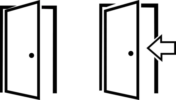 白い背景に隔離された流行の平らな様式の黒いドアのアイコンのセット ウェブサイトのデザイン アプリ Uiのオープンラインドアシンボル エントランスドアアイコン — ストックベクタ